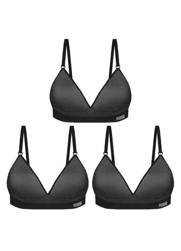 Puma - Kit 3 Sutiãs Puma sem Costura com Bojo Feminino Preto