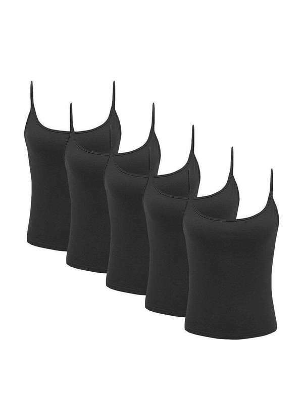 Pmc - Kit Atacado 5 Regatas de Alcinha Pmc Básica Feminina Preto