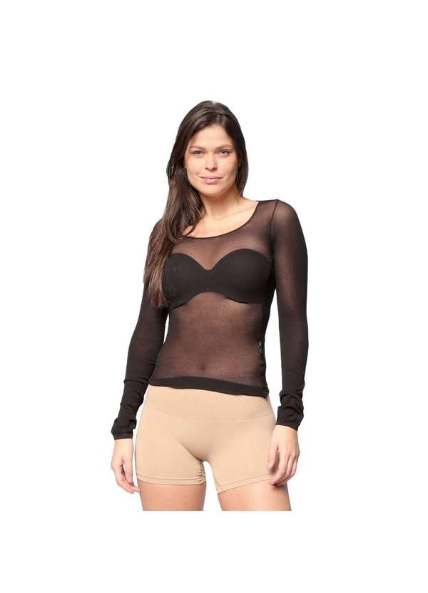 Selene - Camisa Selene Segunda Pele Manga Longa Feminina Preto