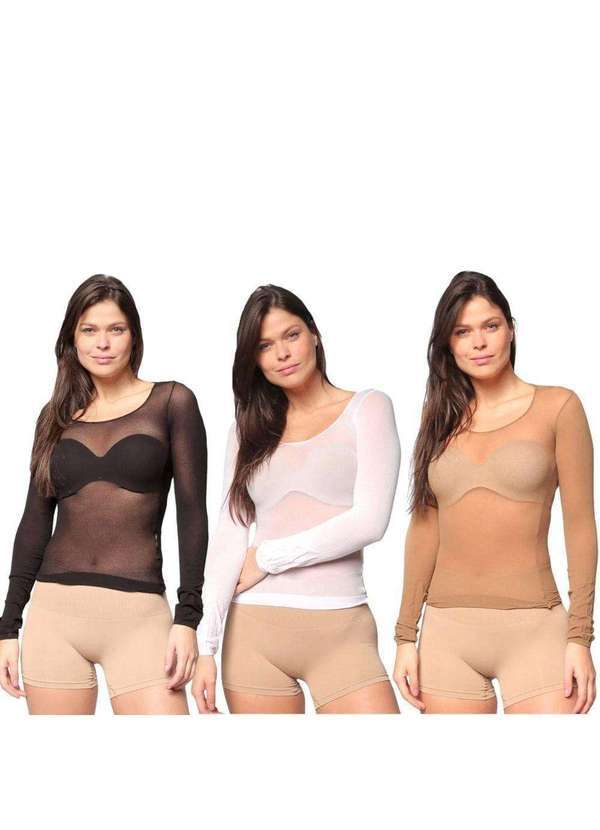 Selene - Kit 3 Camisas Selene Segunda Pele Modal Ml Feminina Preto