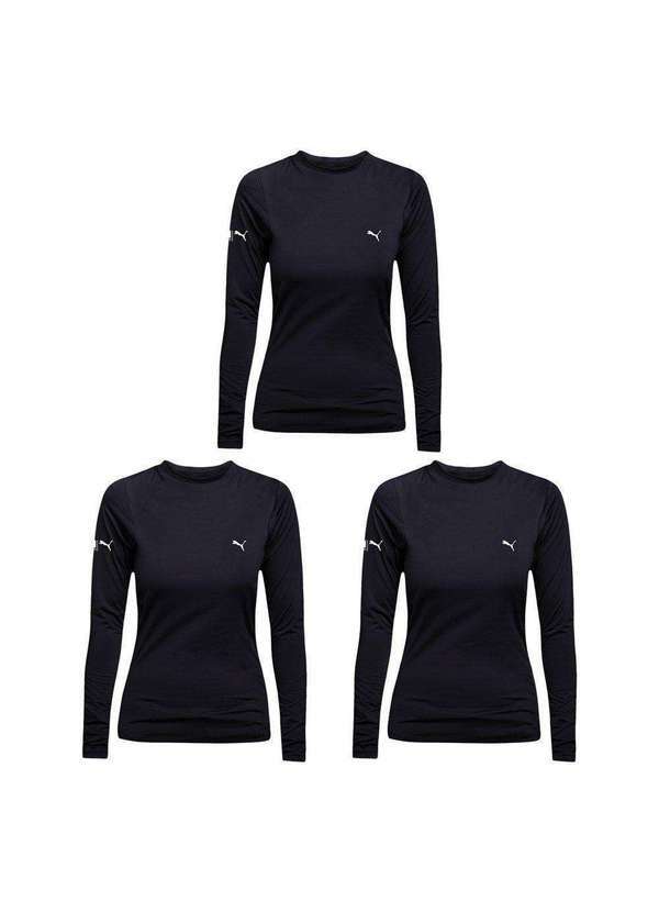 Puma - Kit 3 Camisas Térmicas Puma Uv50 Manga Longa Feminina Preto