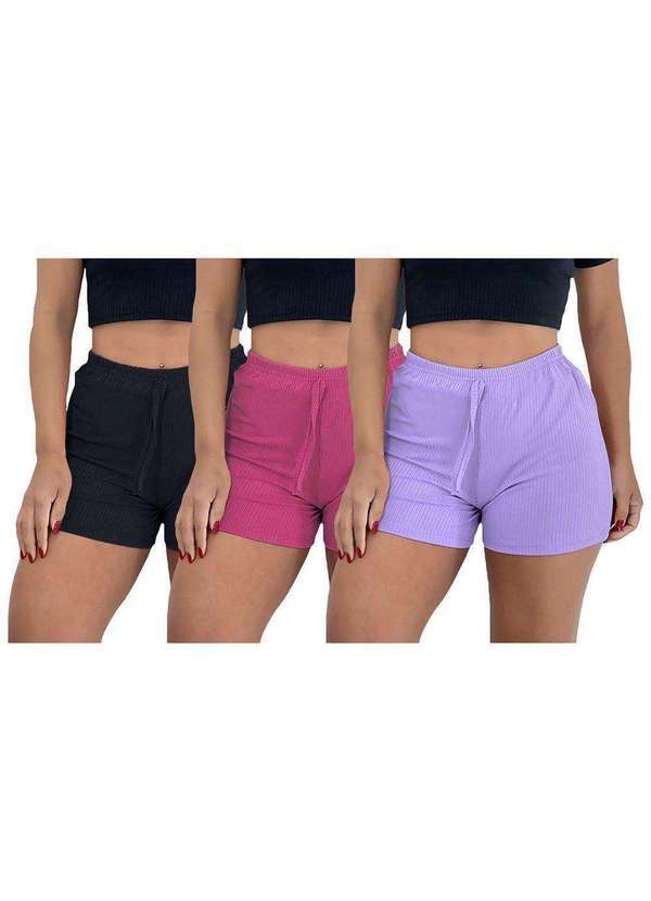 Pmc - Kit 3 Shorts Pmc Canelado Feminino Preto