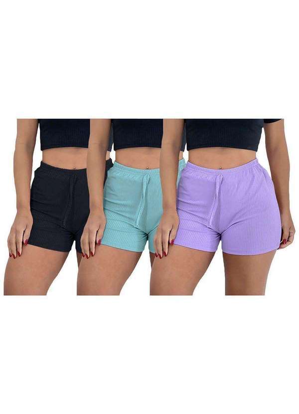 Pmc - Kit 3 Shorts Pmc Canelado Feminino Preto
