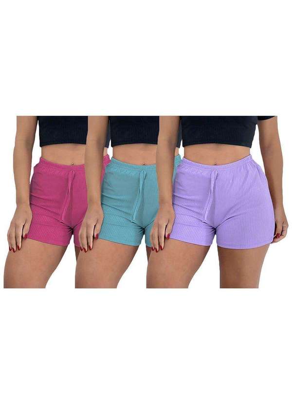 Pmc - Kit 3 Shorts Pmc Canelado Feminino Rosa