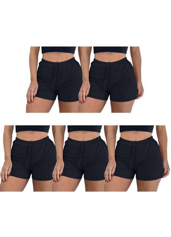 Pmc - Kit Atacado 5 Shorts Pmc Canelado Feminino Preto