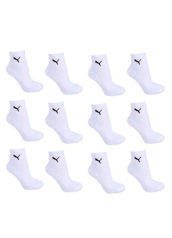Puma - Kit 12 pares de Meia Puma Cano Médio Esportiva Branco