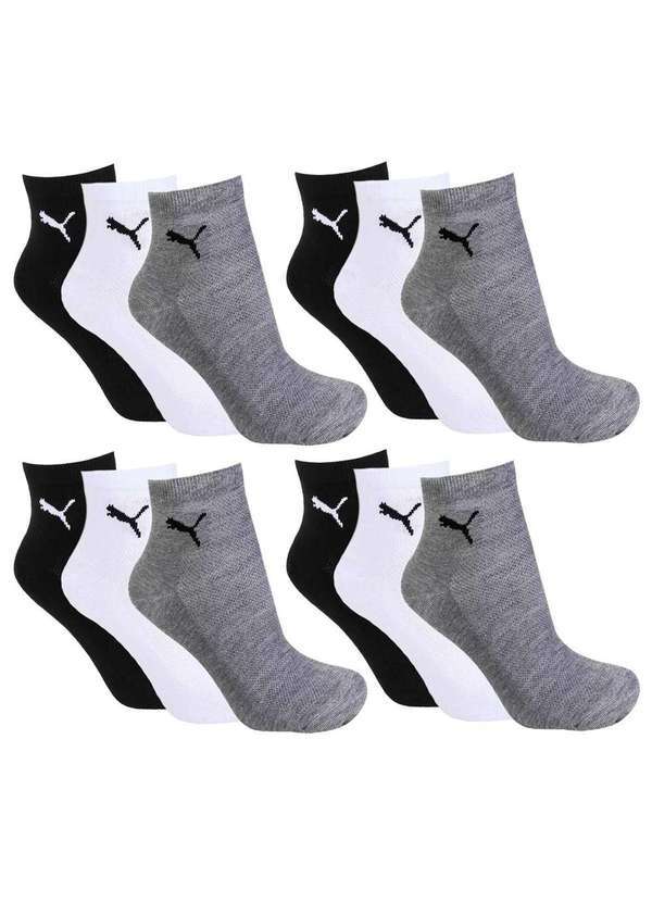 Puma - Kit 12 pares de Meia Puma Cano Médio Esportiva Feminino Cinza