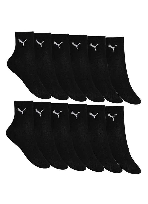 Puma - Kit 12 pares de Meia Puma Cano Médio Esportiva - Preto Preto