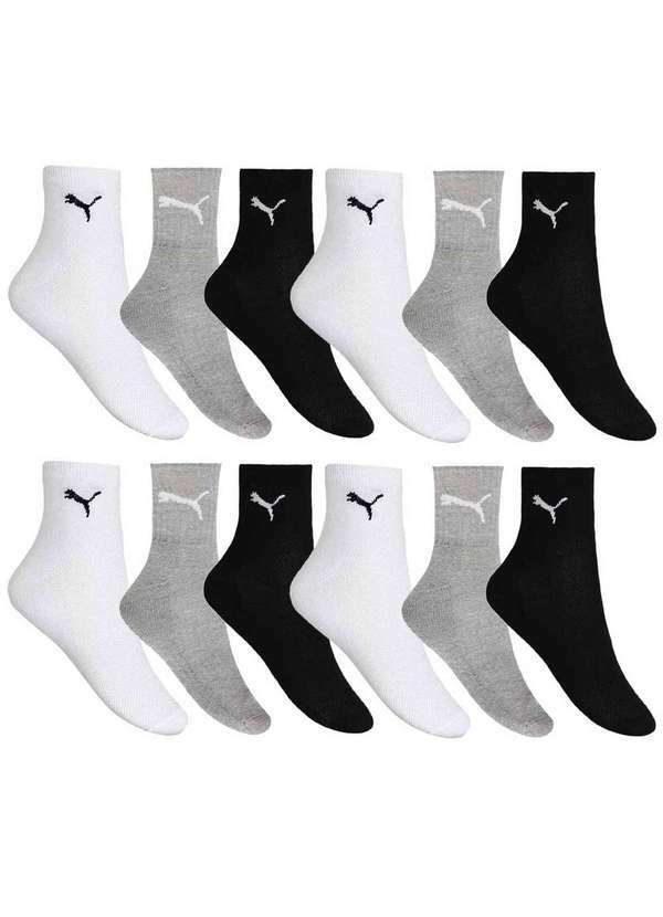 Puma - Kit 12 pares de Meia Puma Esportiva Cano Médio Masculino - Mescla Cinza