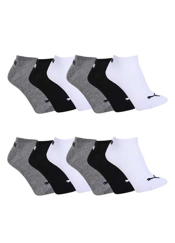 Puma - Kit 12 pares de Meia Puma Logo Cinza