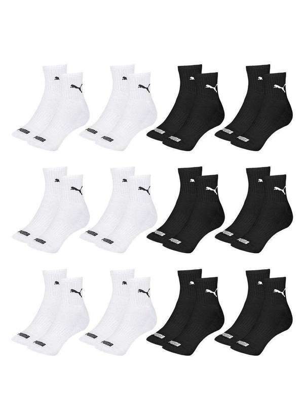 Puma - Kit 12 pares de Meias Puma Cano Médio Esportiva Feminino Branco