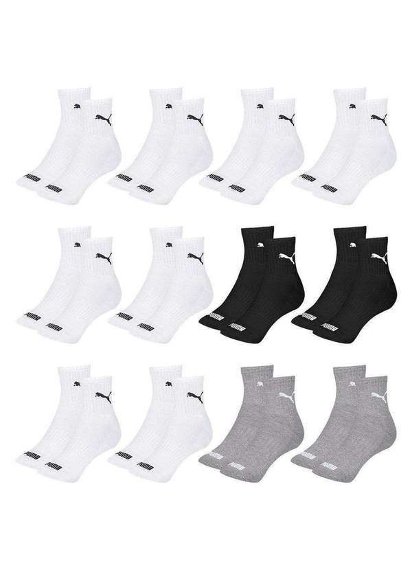 Puma - Kit 12 pares de Meias Puma Cano Médio Esportiva Feminino Branco