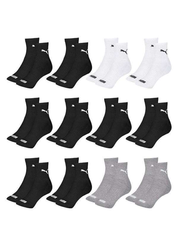 Puma - Kit 12 pares de Meias Puma Cano Médio Esportiva Feminino Preto