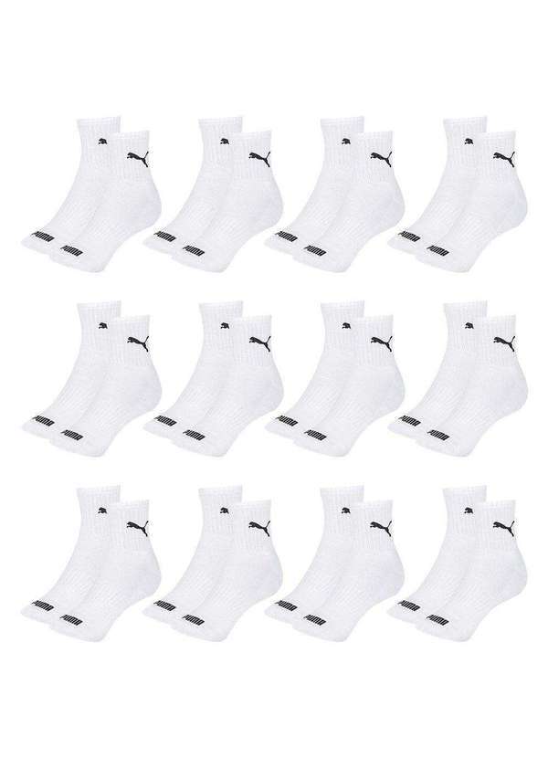 Puma - Kit 12 pares de Meias Puma Cano Médio Esportiva Masculino Branco