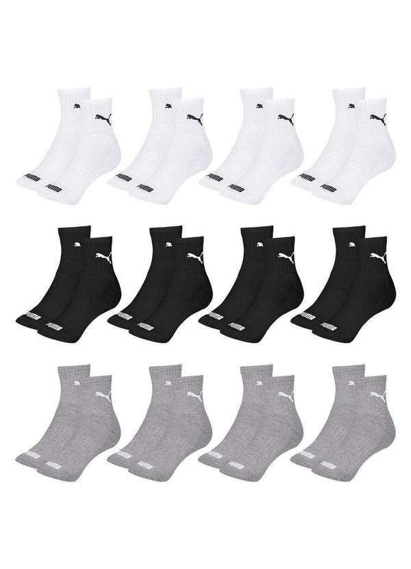 Puma - Kit 12 pares de Meias Puma Cano Médio Esportiva Masculino Cinza