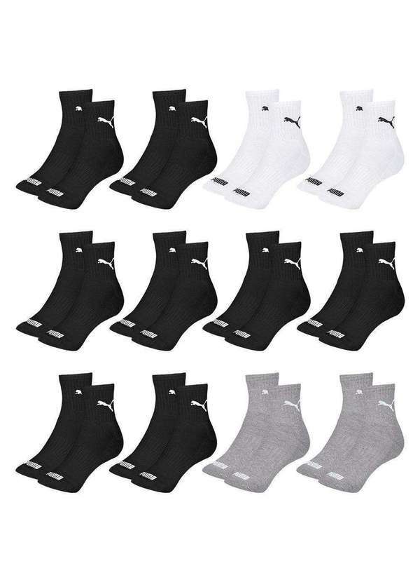 Puma - Kit 12 pares de Meias Puma Cano Médio Esportiva Masculino Preto