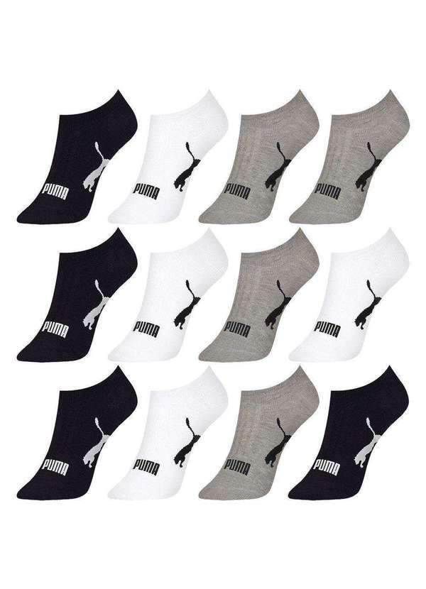 Puma - Kit 12 pares de Meias Puma Sapatilha Esportiva Feminino Cinza