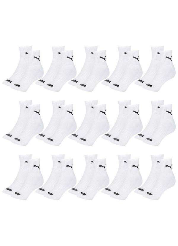 Puma - Kit 15 pares de Meias Puma Cano Médio Esportiva Masculino Branco