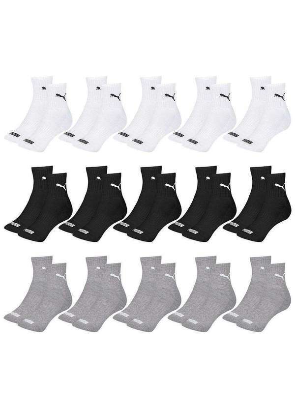 Puma - Kit 15 pares de Meias Puma Cano Médio Esportiva Masculino Cinza