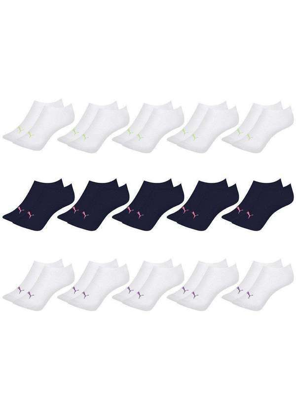Puma - Kit 15 pares de Meias Puma Sapatilha Esportiva Feminino Branco