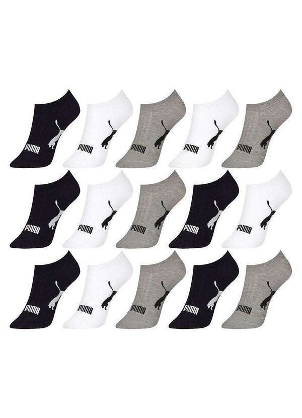 Puma - Kit 15 pares de Meias Puma Sapatilha Esportiva Feminino Cinza