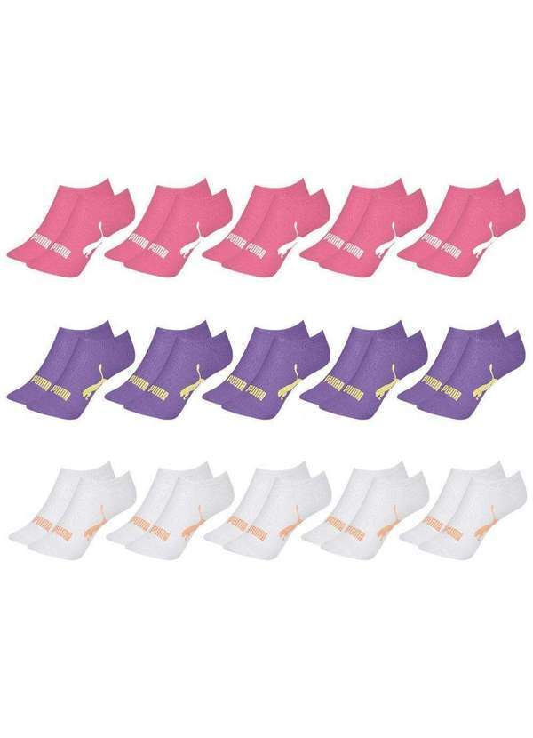 Puma - Kit 15 pares de Meias Puma Sapatilha Esportiva Feminino Rosa
