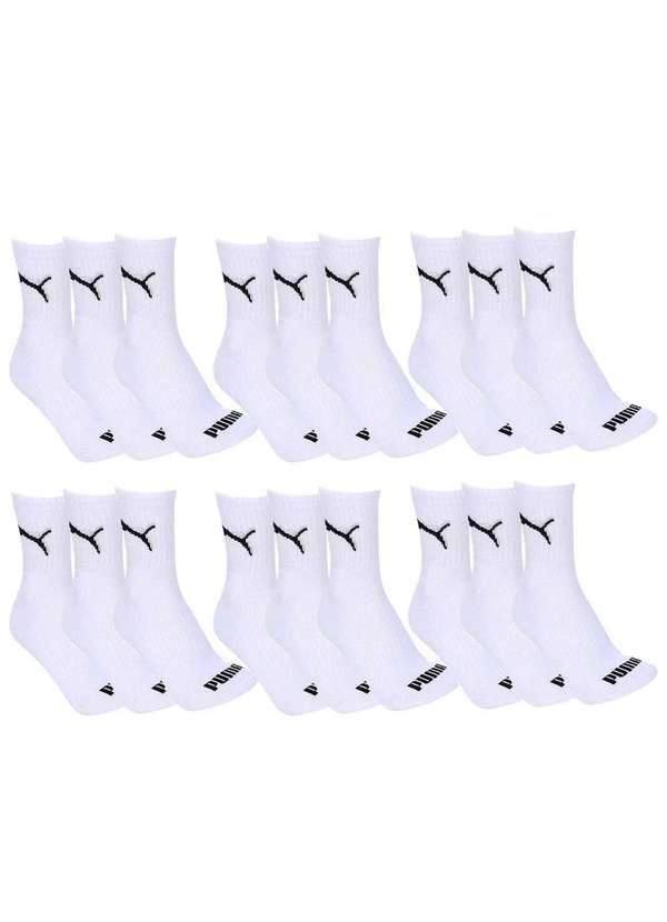 Puma - Kit 18 pares de Meia Puma Esportiva Cano Médio Feminino Branco