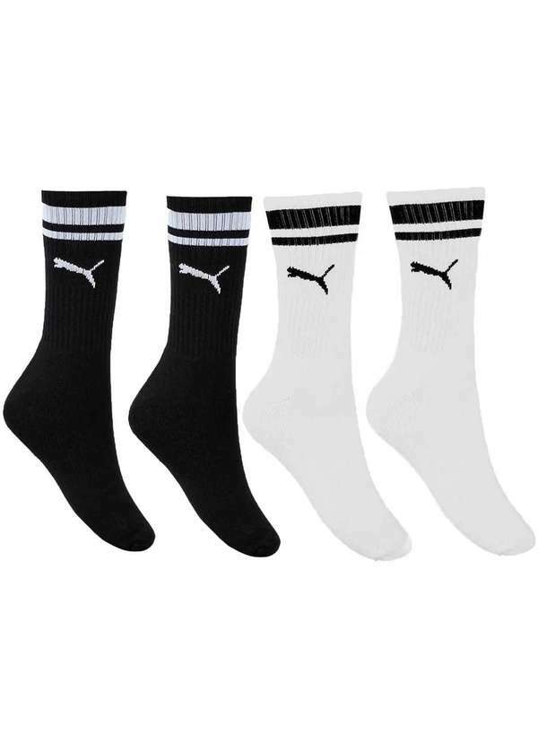 Puma - Kit 2 pares de Meia Puma Esportiva Cano Longo Feminina Preto