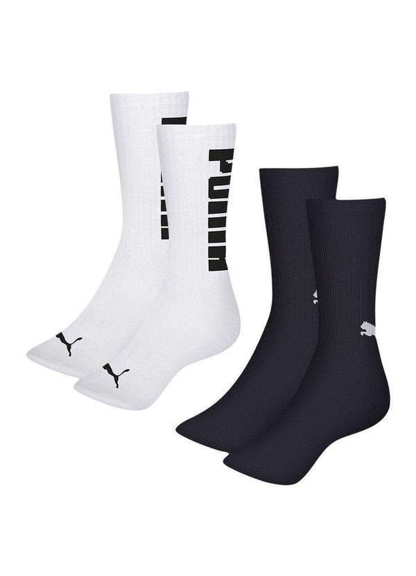 Puma - Kit 2 pares de Meias Puma Esportiva Cano Longo Masculina Branco