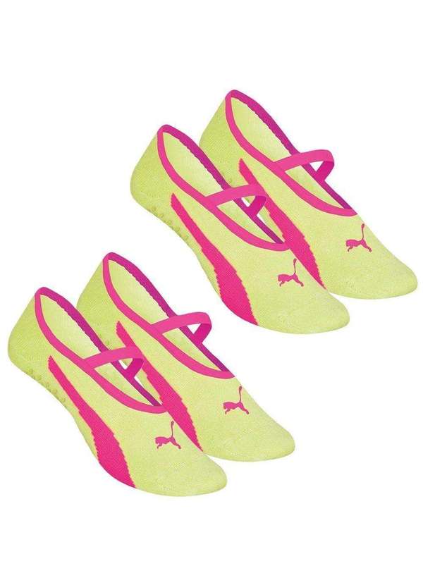 Puma - Kit 2 pares de Meias Puma Sapatilha Pilates Feminina Amarelo