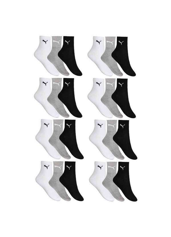 Puma - Kit 24 pares de Meia Puma Esportiva Cano Médio Masculino - Mescla Cinza