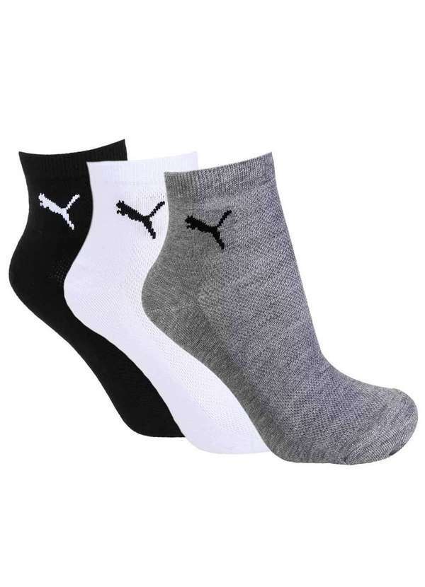 Puma - Kit 3 pares de Meia Puma Cano Médio Esportiva Cinza