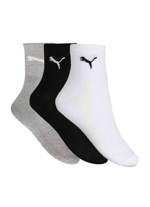 Puma - Kit 3 pares de Meia Puma Cano Médio Esportiva Cinza