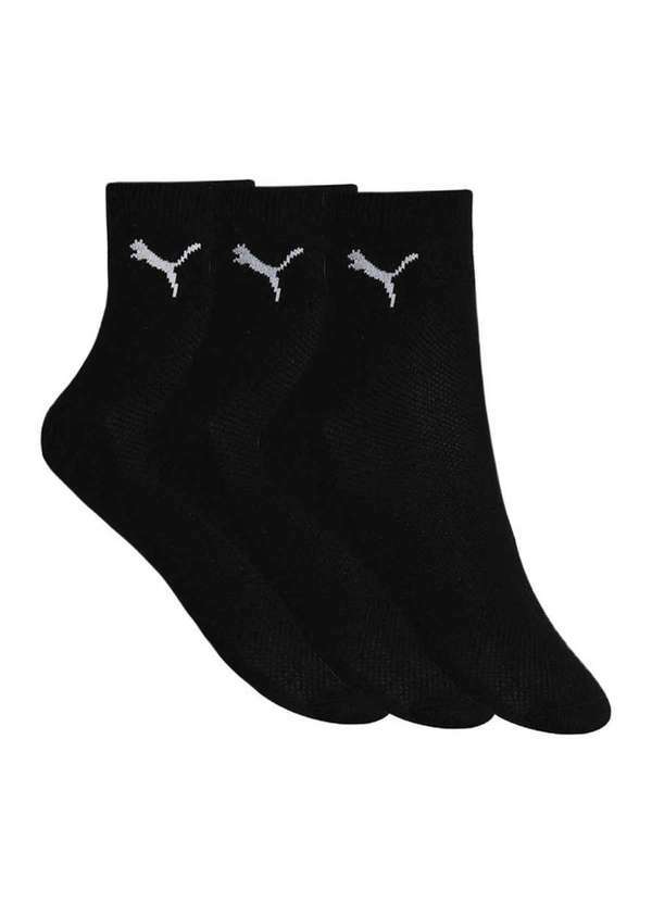 Puma - Kit 3 pares de Meia Puma Cano Médio Esportiva Preto