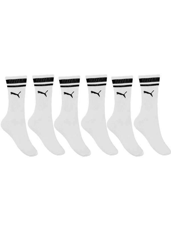 Puma - Kit 3 pares de Meia Puma Esportiva Cano Longo Feminina - Branco Branco