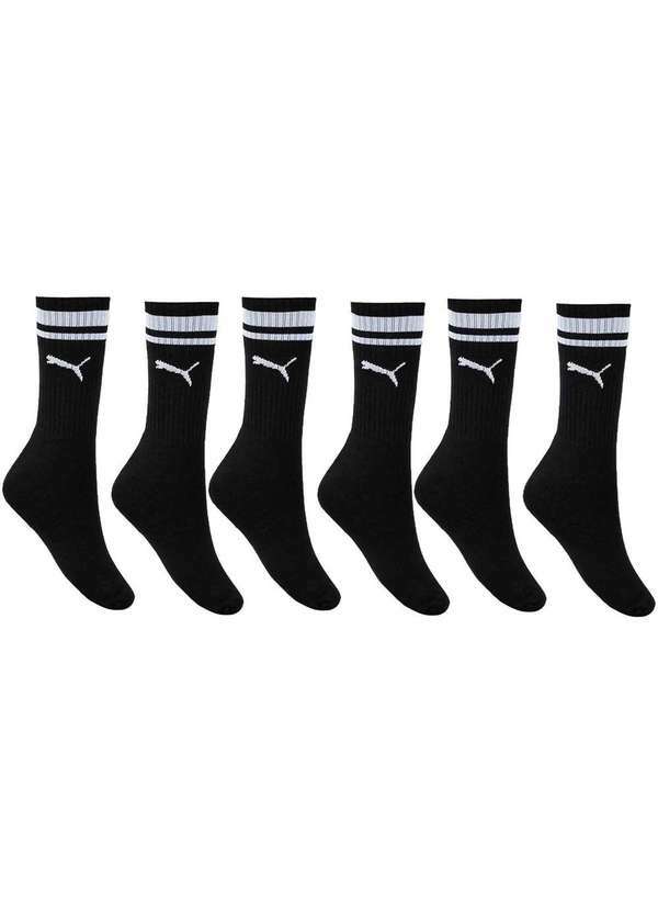 Puma - Kit 3 pares de Meia Puma Esportiva Cano Longo Feminina - Preto Preto