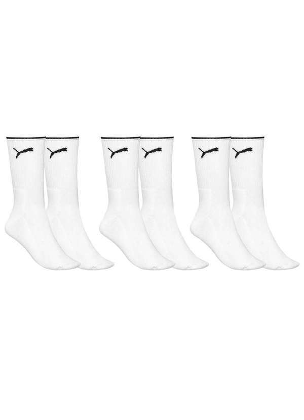 Puma - Kit 3 pares de Meia Puma Esportiva Cano Longo Masculina Branco