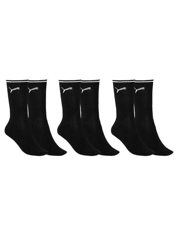 Puma - Kit 3 pares de Meia Puma Esportiva Cano Longo Masculina Preto