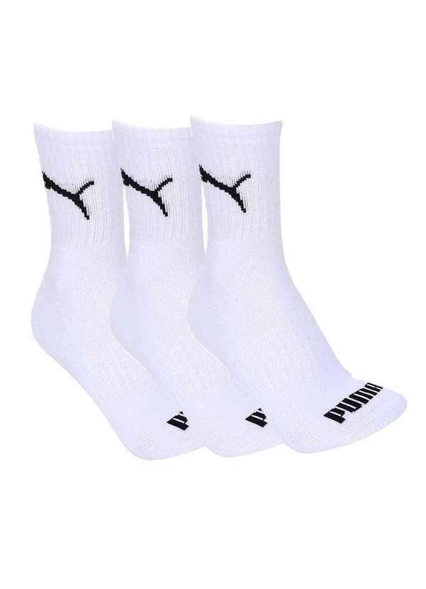 Puma - Kit 3 pares de Meia Puma Esportiva Cano Médio Branco