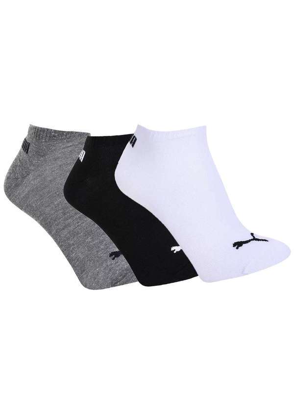 Puma - Kit 3 pares de Meia Puma Logo Cinza