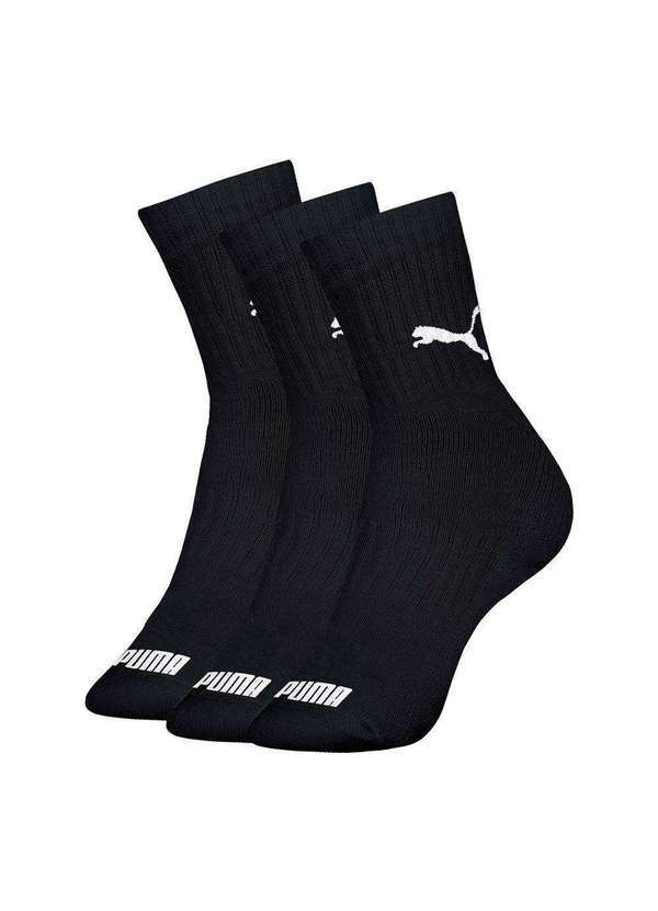 Puma - Kit 3 pares de Meias Puma Cano Médio Esportiva Feminina Preto