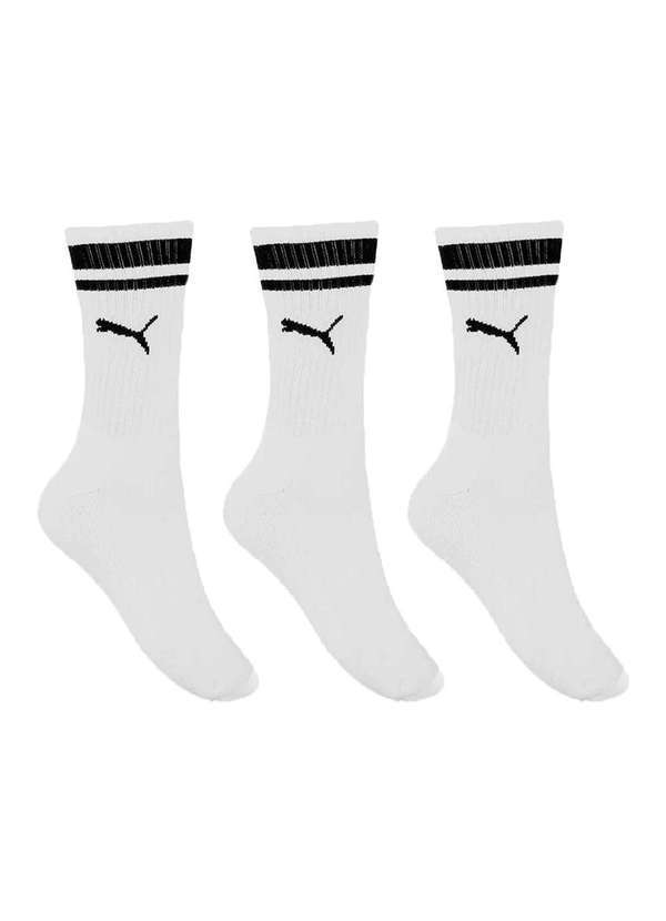 Puma - Kit 3 pares de Meias Puma Esportiva Cano Longo Masculino Branco
