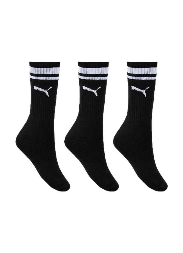 Puma - Kit 3 pares de Meias Puma Esportiva Cano Longo Masculino Preto