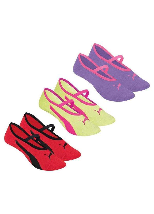 Puma - Kit 3 pares de Meias Puma Sapatilha Pilates Feminina Amarelo