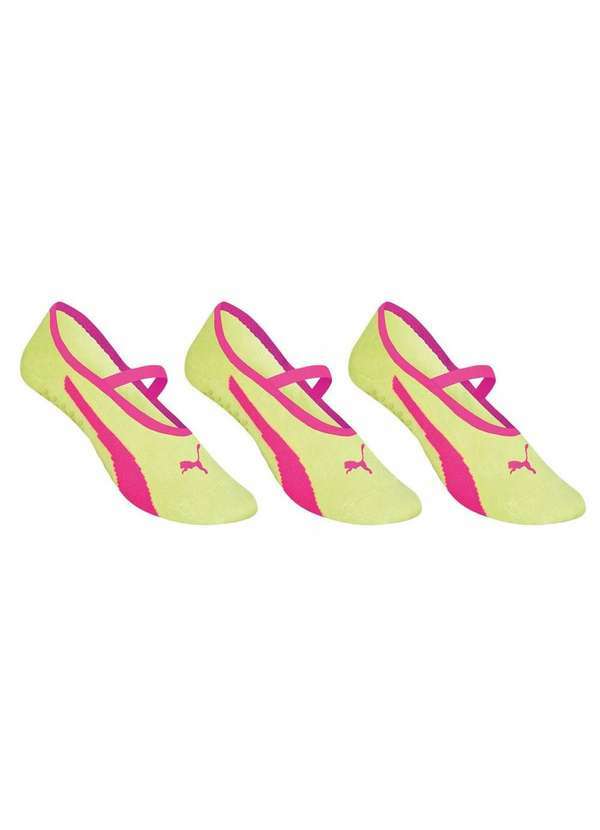Puma - Kit 3 pares de Meias Puma Sapatilha Pilates Feminina Amarelo