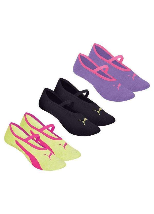 Puma - Kit 3 pares de Meias Puma Sapatilha Pilates Feminina Amarelo