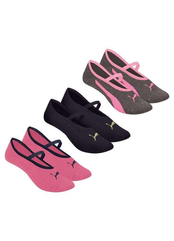 Puma - Kit 3 pares de Meias Puma Sapatilha Pilates Feminina Preto