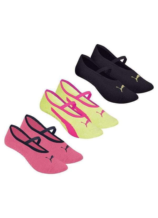 Puma - Kit 3 pares de Meias Puma Sapatilha Pilates Feminina Rosa
