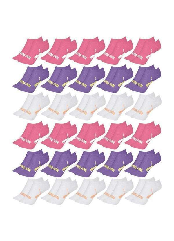 Puma - Kit 30 pares de Meias Puma Sapatilha Esportiva Feminino Rosa