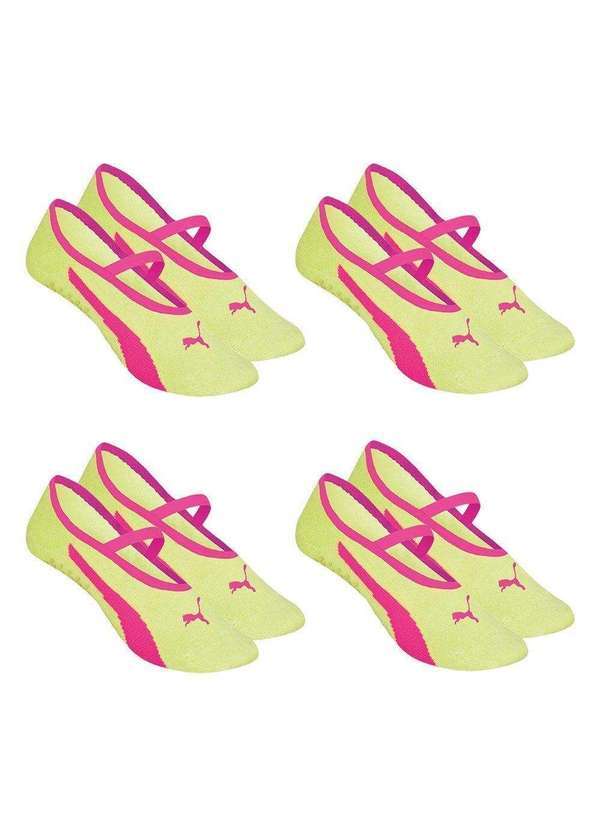 Puma - Kit 4 pares de Meias Puma Sapatilha Pilates Feminina Amarelo